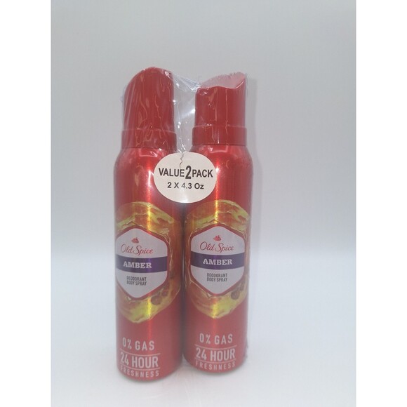 2  Old Spice Amber Deodorant Body Sprays 4.3 Ounces Each. New 24 Hr Fresh 0% Gas - Picture 1 of 2